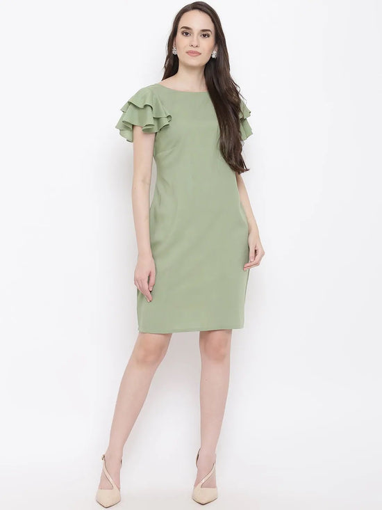 Double frill Sift dress in Pista Green