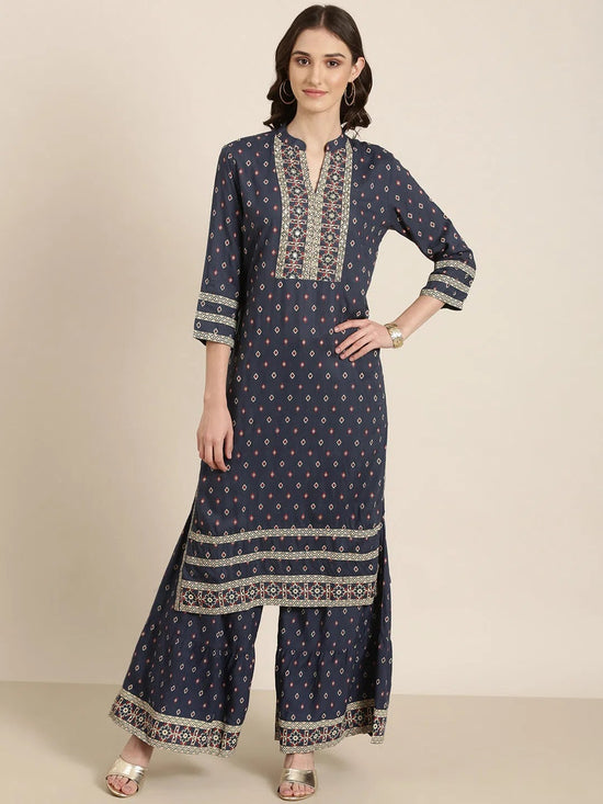 Women Navy Blue Geometrical Kurta Set-BC-SK-1110-Navyblue