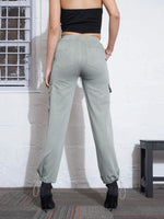 Women Green Twill Multi Pocket Jogger Cargos