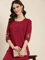 Women Magenta Solid Straight Kurta-DF-1558-Magenta