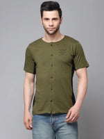 Rigo Olive Green Black Cut & Sew Half Sleeve Knitted Shirt