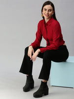 Women's Red Solid Tops-AE-7039-Red