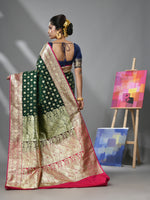 Castleton Green And Pink Katan Silk Banarasi Patli Pallu Saree With Zari Woven Designs-MA52KA441380082