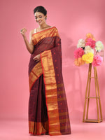 Dark Red Pure Cotton Tant Saree With Zari Border-MA51TT43540051