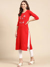 Women's Red Embellished Straight Kurta-SKC-3222A-Red