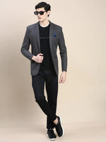 Men Grey Solid Casual Blazers-AR-39-Charcoal