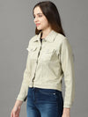 Women's Beige Solid Open Front Jacket-GZ-5577-Beige