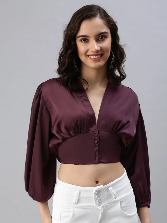 Women's Burgundy Solid Crop Top-AE-10291-Burgundy