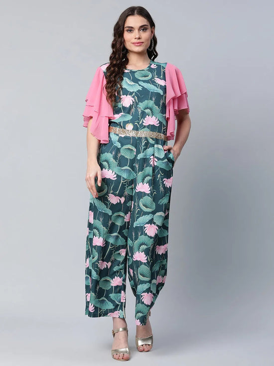 Women Floral Standard Dark Green Jumpsuits & Sets