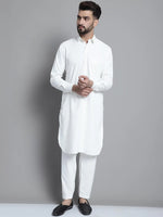 Men's White Cotton Solid Pathani Kurta with Salwar-JOKP-696White