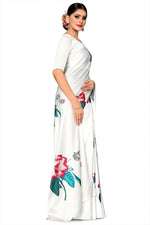 Avanshee Women's Latest Floral Printed Satin Saree With Unstiched Blouse-8002-WHITE