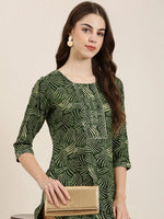 Women Green Printed Straight Kurta-HO-2787-Green