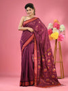 Magenta Cotton Blend Handwoven Saree With Zari Border-MA51BCT431600004