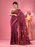 Magenta Cotton Blend Handwoven Saree With Zari Border-MA51BCT431600004