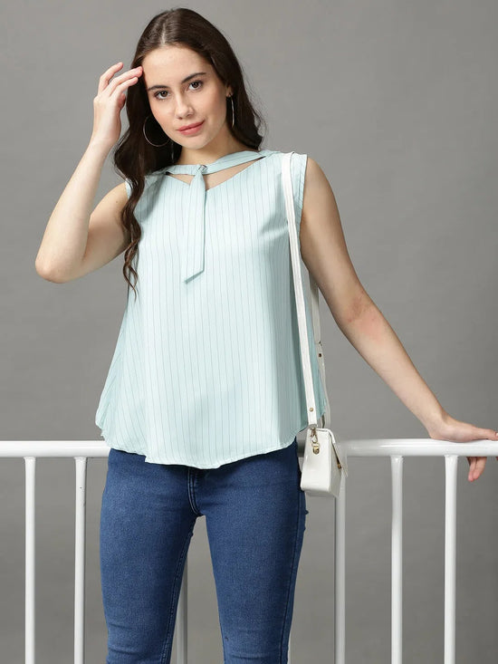 Women's Sea Green Striped Top-AE-10367-Seagreen