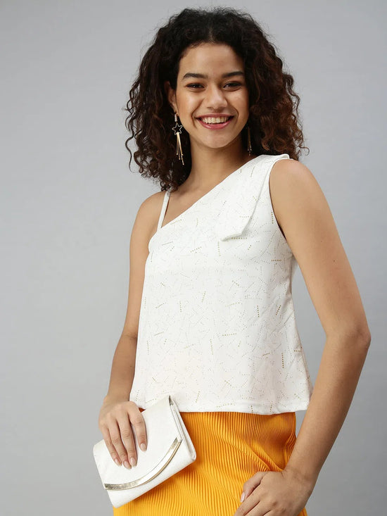 Women White Embellished Crop Boxy Top-AE-10192-Whitegold