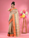 Ecru Pure Cotton Tant Saree With Woven Designs-MA51TT43540053