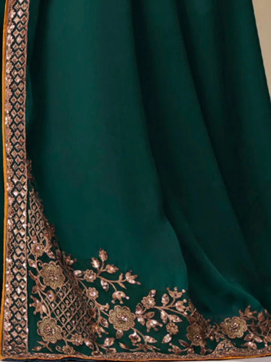 Saree Mall Women's Satin  Teal Green Embellished Designer Saree With Blouse Piece-SILVER27017A