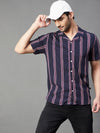 Rigo Navy Multi Stripe Cuban Collar Half Sleeve Rayon Shirt