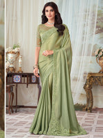 Saree Mall Women's  Blend Olive Embellished Designer Saree With Blouse Piece-SILVER27005