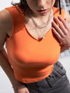 Women Orange Rib Sweetheart Neck Top