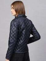 Women Solid Navy Full Sleeve Jacket