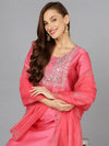 Pink Silk Blend Straight Kurta Pant With Dupatta