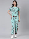 Women Sea Green Tie Dye Tracksuit-AF-1829-Seagreen