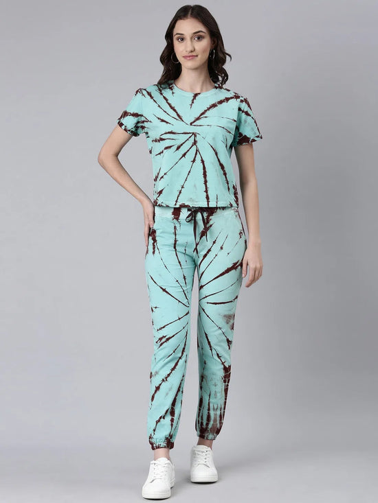 Women Sea Green Tie Dye Tracksuit-AF-1829-Seagreen