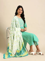 Women's Teal Printed Kurta Set-AT-A374-Teal