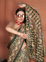 Saree Mall Women's Cotton Olive Printed Designer Saree With Blouse Piece-MINAXI4801