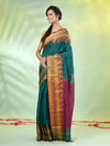 Green Cotton Saree With Zari Borders-MA66BCT43620061