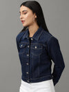 Women's Navy Blue Solid Denim Jacket-LT-JKT-22905-2-Navyblue