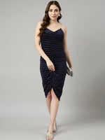 Women Navy Blue Striped Sheath Dress-AE-15942-Navyblue