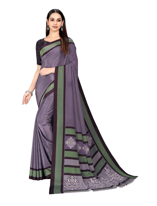 Vimla Women's Purple Crepe Silk Uniform Saree with Blouse-5207_PM