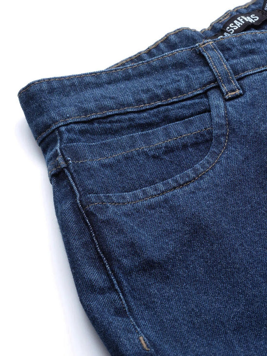 Blue Sequence Detail Mom Jeans