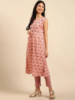 Women's Coral Printed Kurta Set-SKC-836-Coral