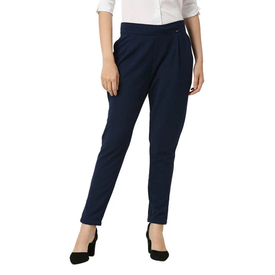 Smarty Pants Women's Cotton Lycra Ankle Length Blue Formal Trouser-SMPT-887B-S