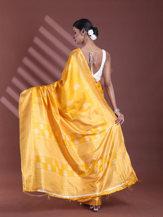 Yellow Silk Soft Saree With Paisley Print-MA60BSL01400049