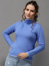 Women's Blue Solid Pullover Sweater-LH-S7081-Blue