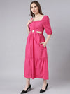 Women Pink Solid Fit and Flare Dress-ON-747-Pink