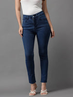 Women's Blue Solid Skinny Fit Denim Jeans-GZ-5183-C-Blue