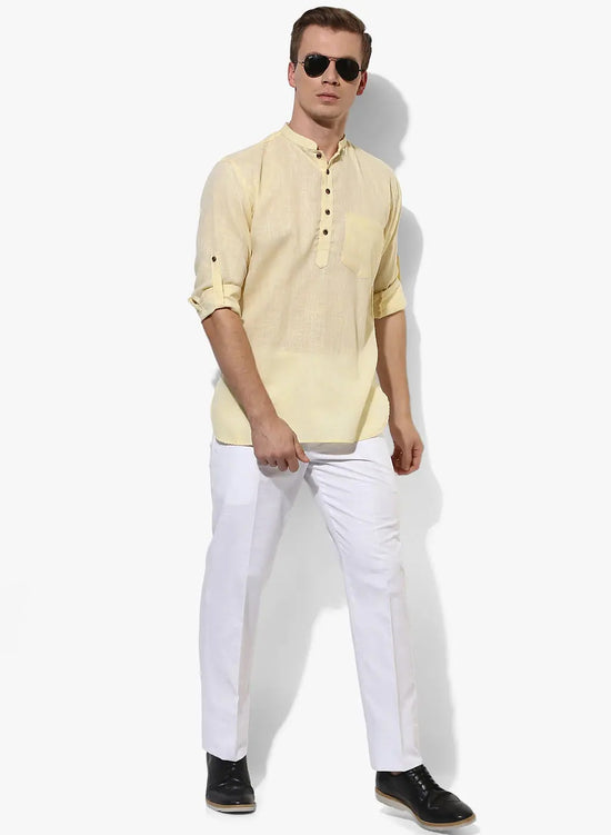 Hangup Men Slim Solid Men's Indian Wear-LemonKurta