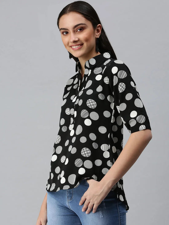 Women's Printed Black Top-AE-10231-Blackwhite