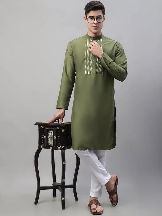 Mirror Work Kurta Pyjama-JOKP-P-693Olive