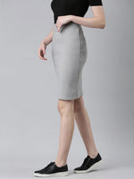 Women Grey Solid Pencil Skirt-AE-10609-Grey