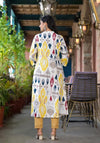 Yellow Ikat Printed Liva Rayon Women Kurta With Button Closure-J4813YELLOW