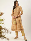 Women's Beige Printed A-Line Kurtas-GW-2215-Beige