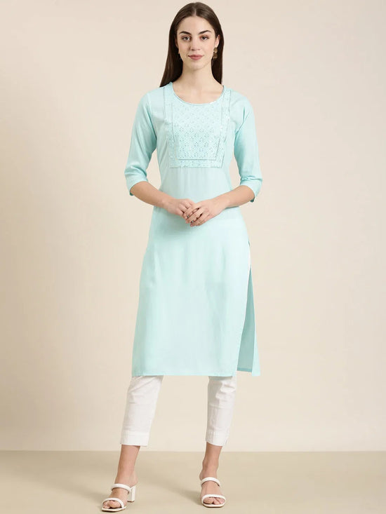 Women Blue Solid Straight Kurta-NJ-3160222-Blue