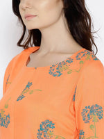 Bell sleeve Printed dress with front pockets in Peach